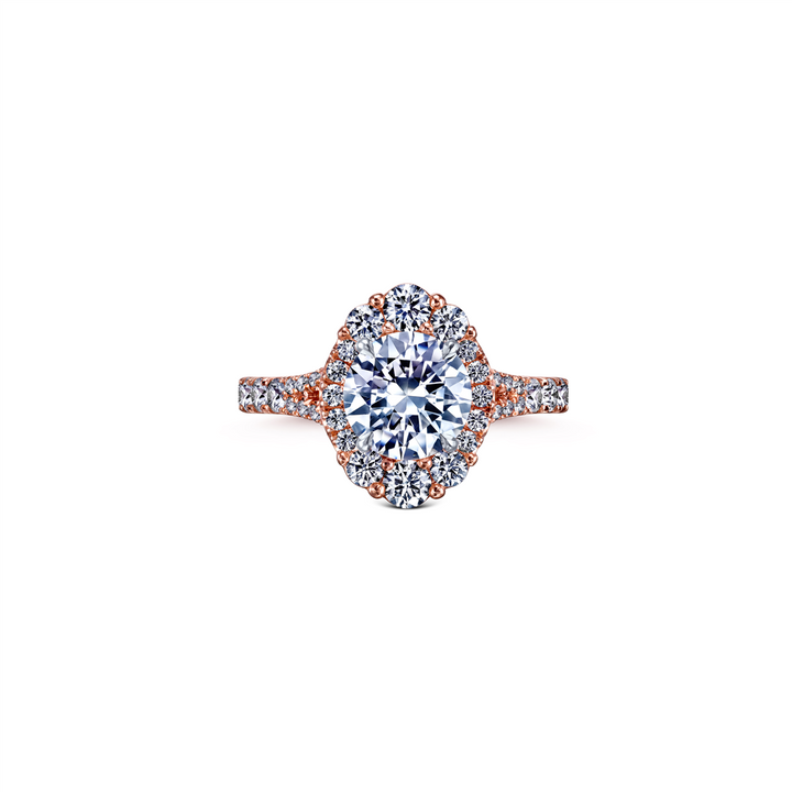 18K Rose Gold Ornate Diamond Halo Semi-Mount Engagement Ring 0.83ctw.