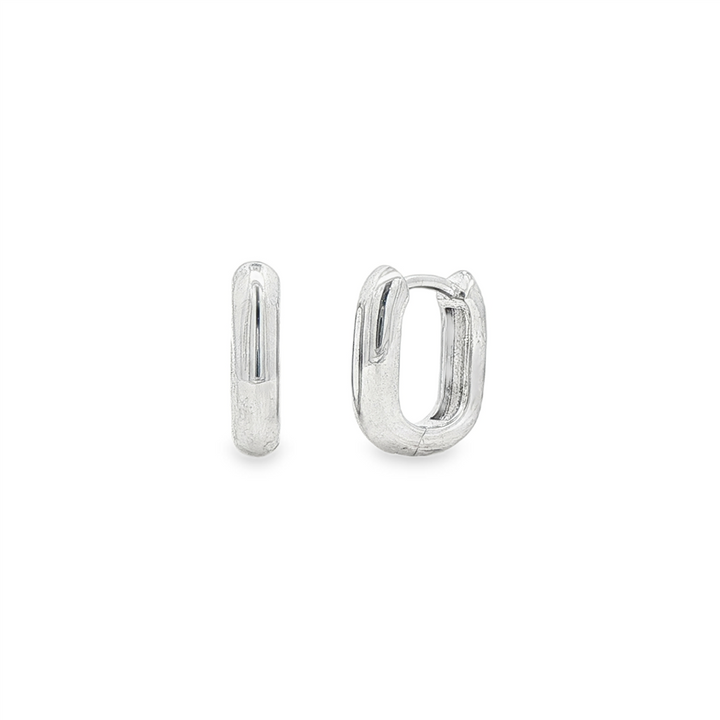 14K White Gold Square Bubble Huggie Earrings 3.3x11mm – 2.70g