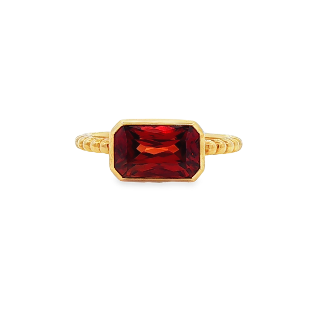 14K Yellow Gold Orange Zircon Bezel Ring – 3.89ct