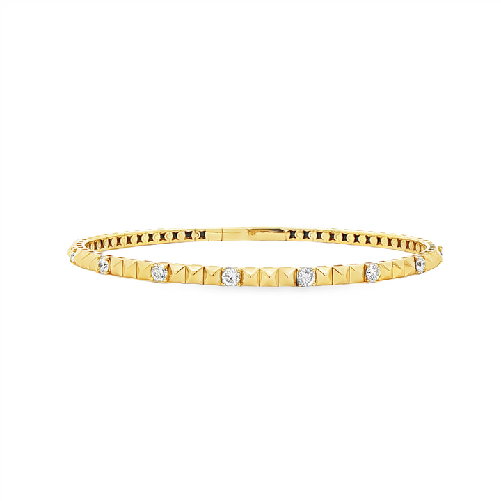 14K Yellow 3-Studded Diamond Flexi Bangle – 2.7mm, 1.05ctw, 10g