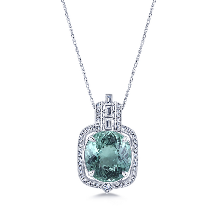 14K White Gold Pendant 14.35ct Tourmalinei & 0.48ctw Of Diamonds.