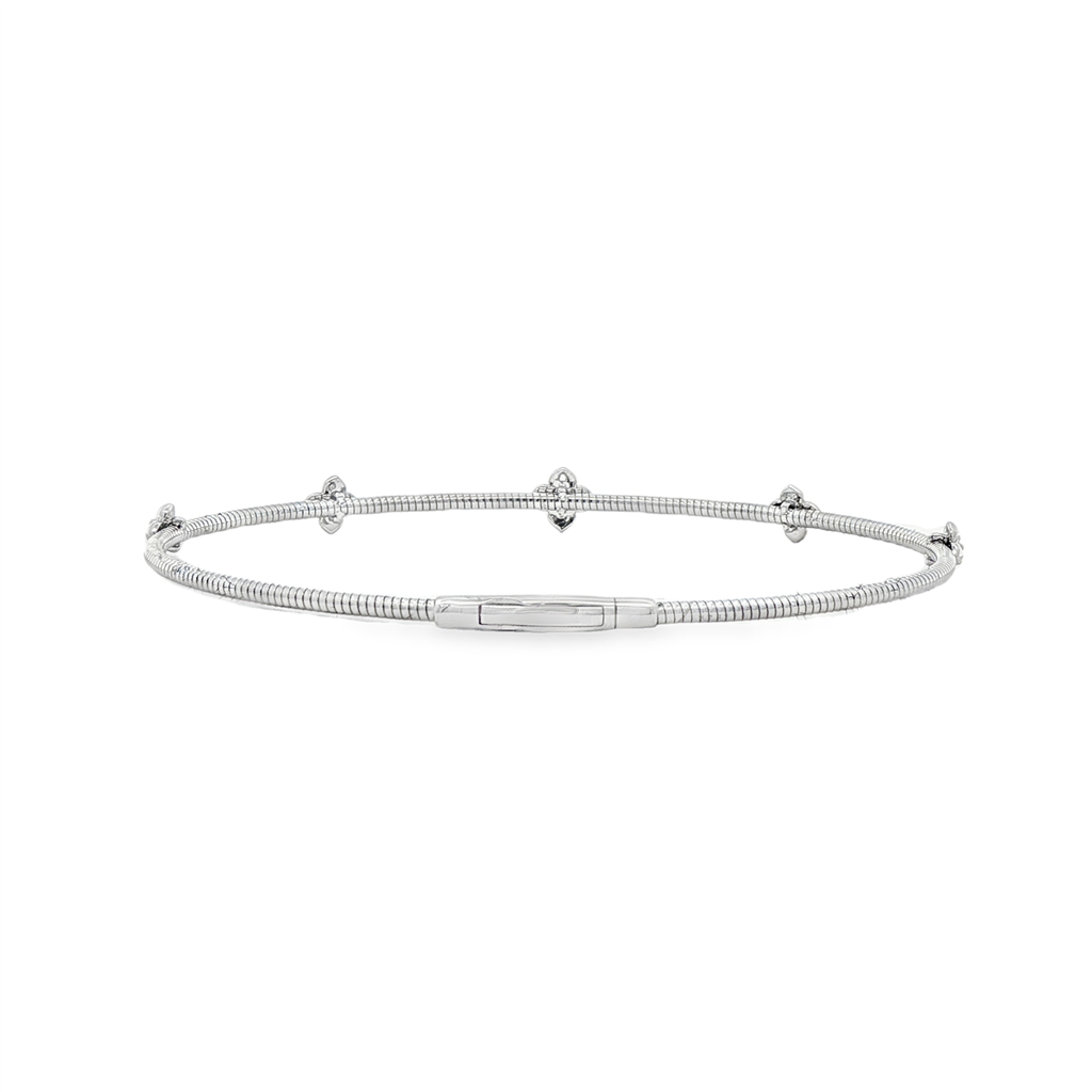 14K White Gold Five-Flower Diamond Flexi Bracelet – 0.08ctw.