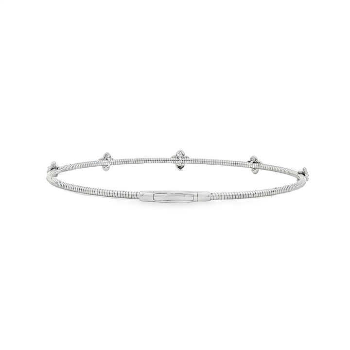 14K White Gold Five-Flower Diamond Flexi Bracelet – 0.08ctw.