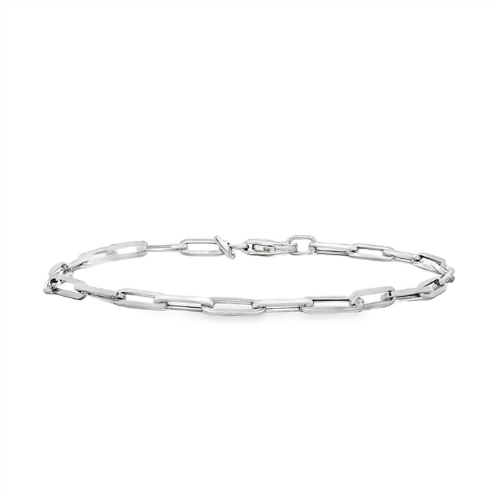 14K White Gold Hollow Paperclip Bracelet 3x9mm, 7" – 2.1g