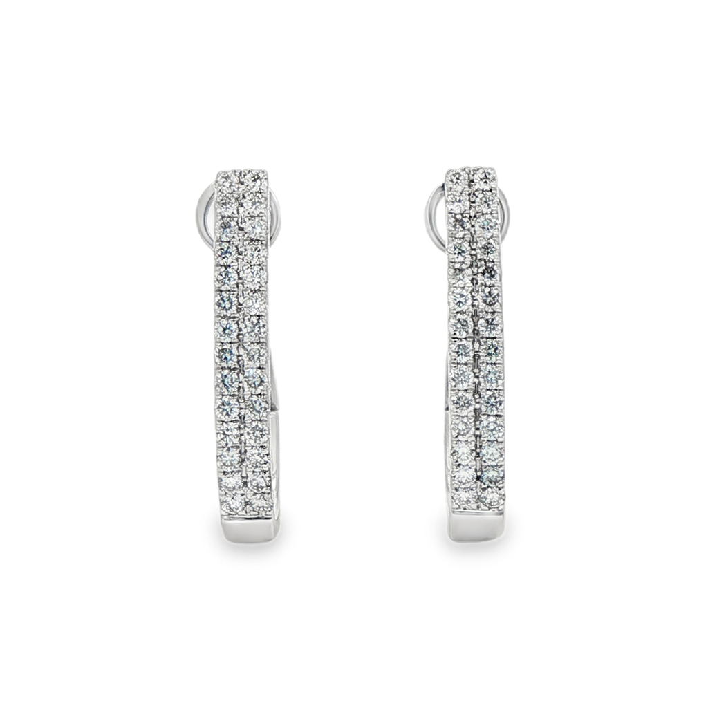 18K White Gold 22x3.2mm Two-Row Natural Diamond Oval Hoop Earrings – 0.67ctw