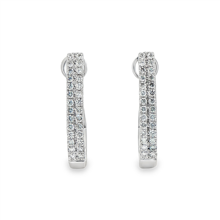 18K White Gold 22x3.2mm Two-Row Natural Diamond Oval Hoop Earrings – 0.67ctw
