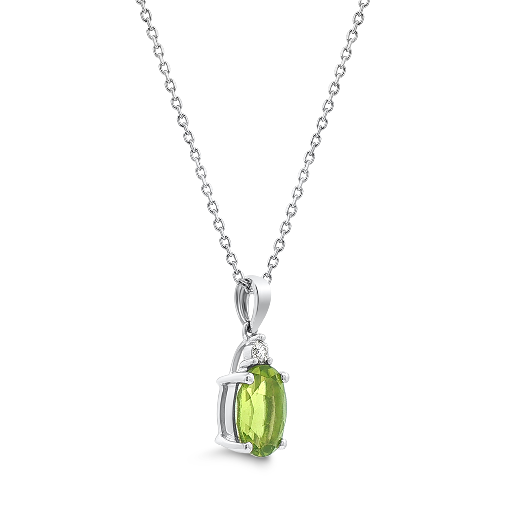 14K White Gold Peridot & Diamond Pendant