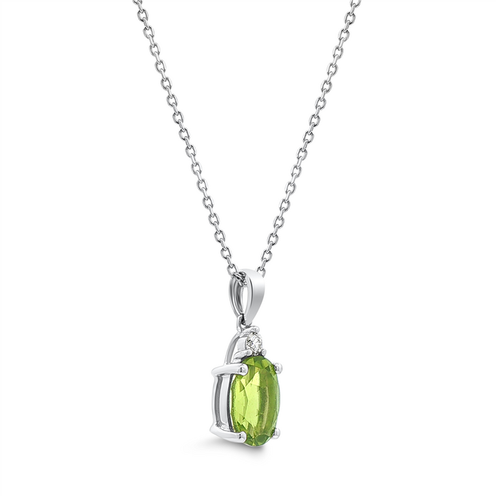 14K White Gold Peridot & Diamond Pendant