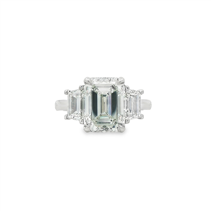 Platinum Natural Diamond Trapezoid Three-Stone Semi-Mount Engagement Ring