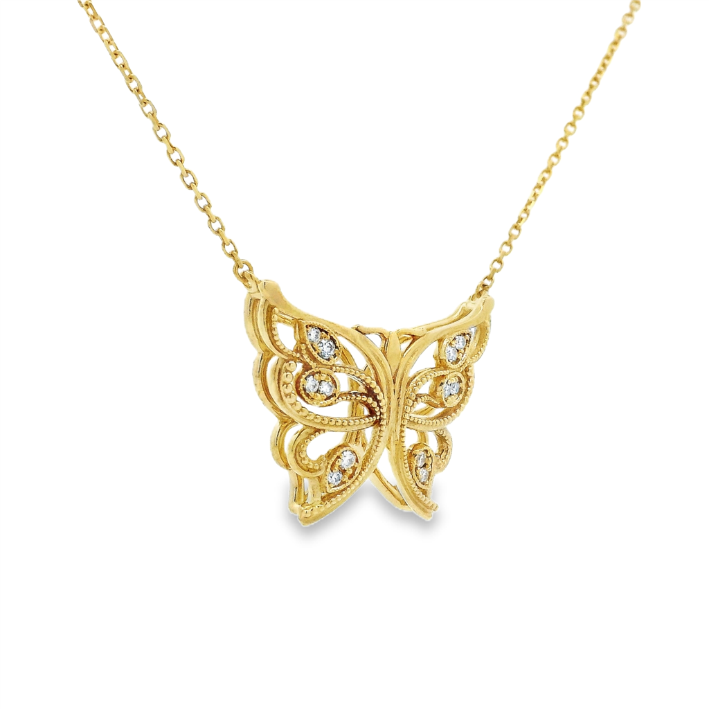 14K Yellow Gold Large Natural Diamond Butterfly Necklace – 0.14ctw.