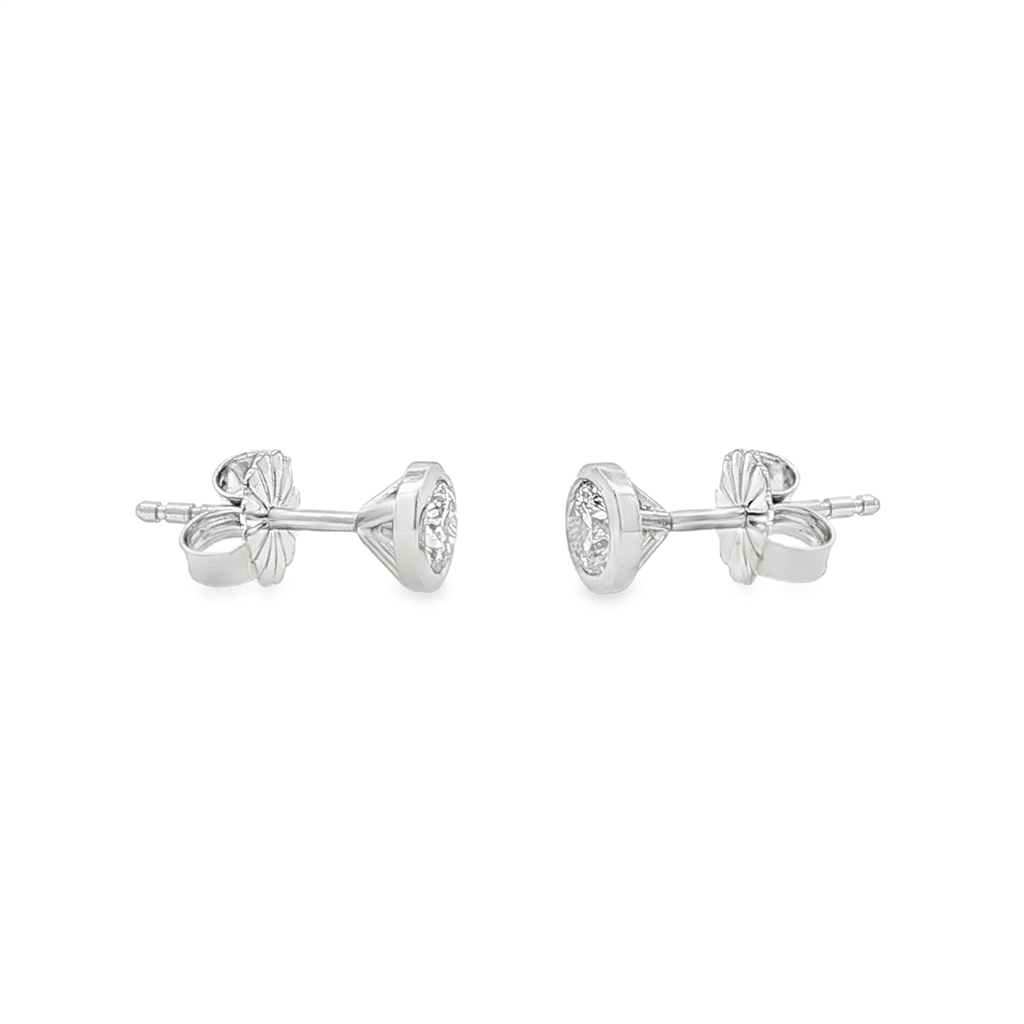 14K White Gold Lab Diamond Bezel Stud Earrings – 0.78ctw, VVS2–VS1, D–E, 1g