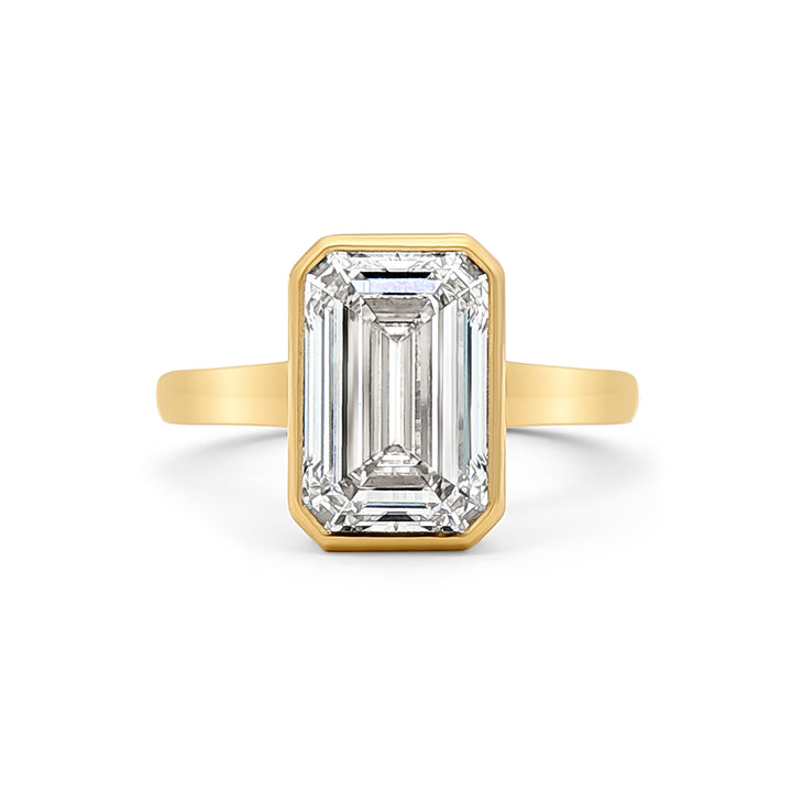 14K Yellow Gold Lab Grown Emerald Cut Diamond Bezel Engagement Ring – 4.14ctw.