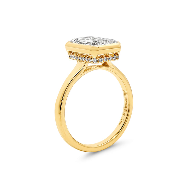 14K Yellow Gold Lab Grown Emerald Cut Diamond Bezel Engagement Ring – 4.14ctw.