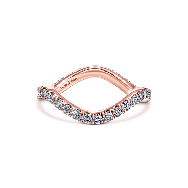 14K Rose Gold Wave Wedding Band - 0.76ctw.