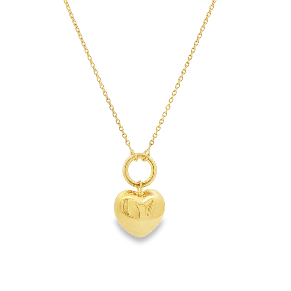 14K Yellow Gold Puffy Heart Necklace