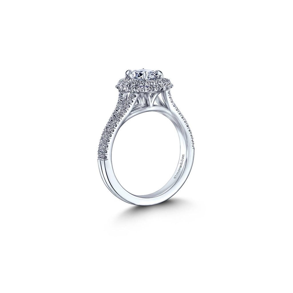 18K White Gold Diamond Halo Semi-Mount Engagement Ring 0.62ctw.