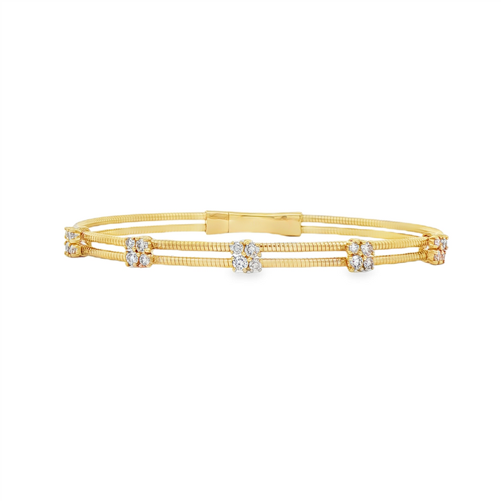 14K Yellow Gold 5-Square Flexi Bangle – 0.70ctw Natural Diamonds, 7.4g