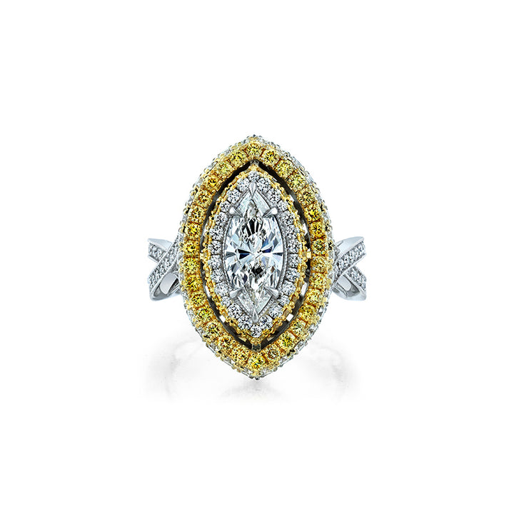 14K White Gold Yellow & White Diamonds Engagement Ring