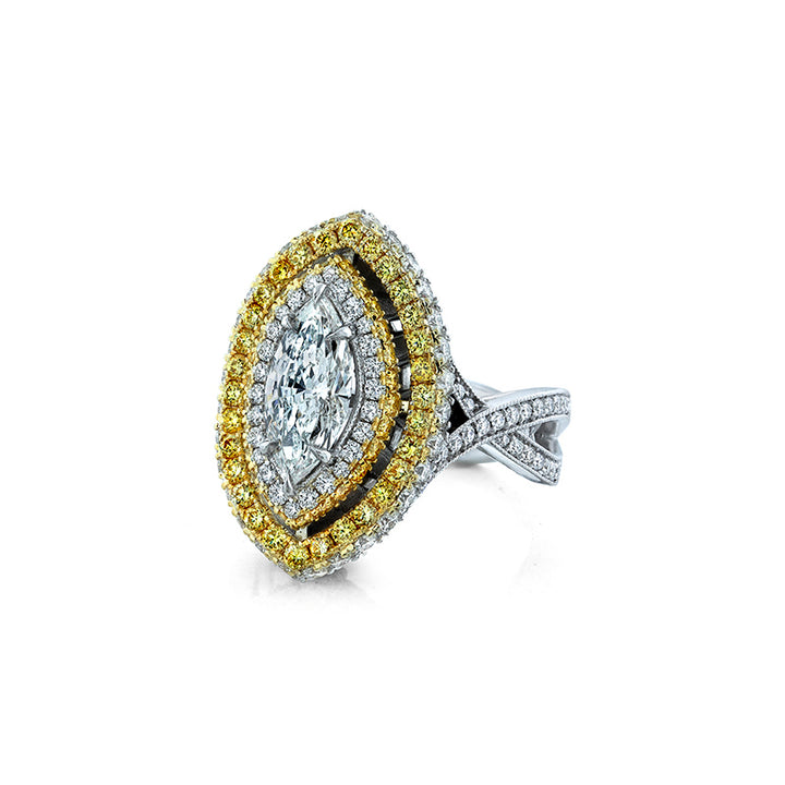 14K White Gold Yellow & White Diamonds Engagement Ring