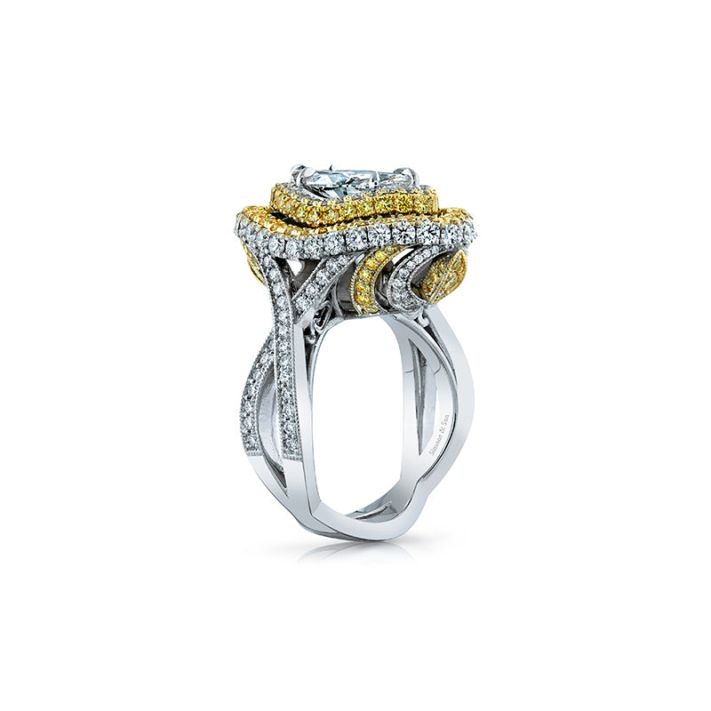 14K White Gold Yellow & White Diamonds Engagement Ring