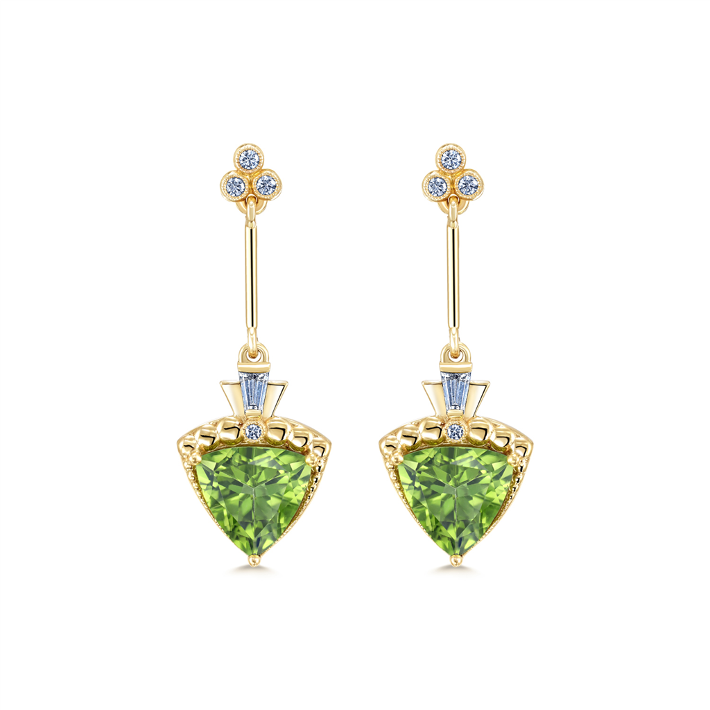 14K Yellow Gold Peridot & Diamond Earrings