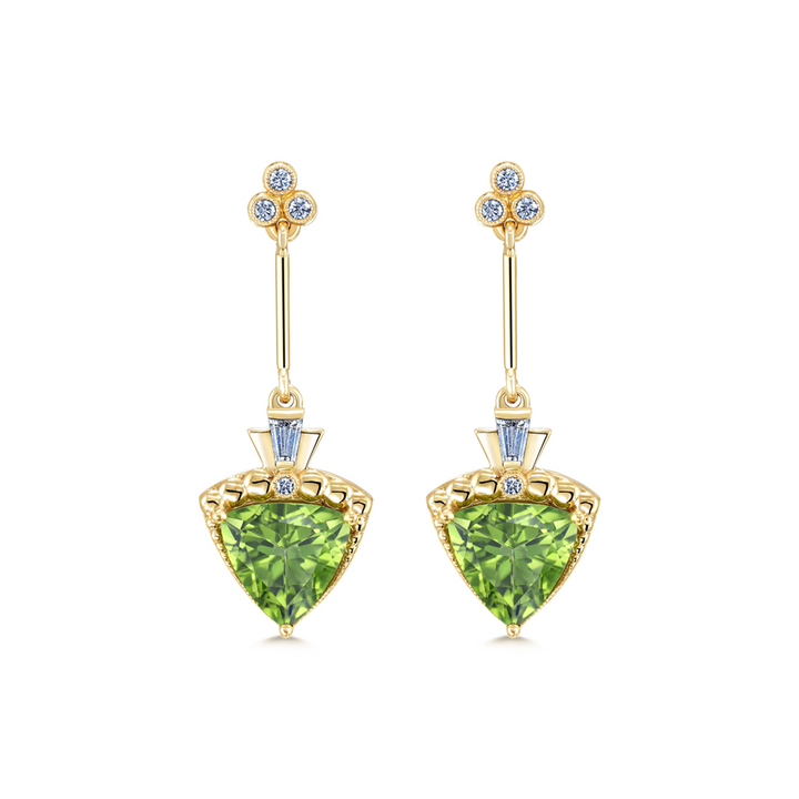 14K Yellow Gold Peridot & Diamond Earrings