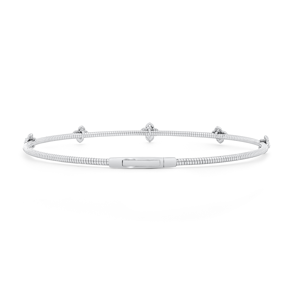 14K White Gold Five-Flower Diamond Flexi Bracelet – 0.08ctw.