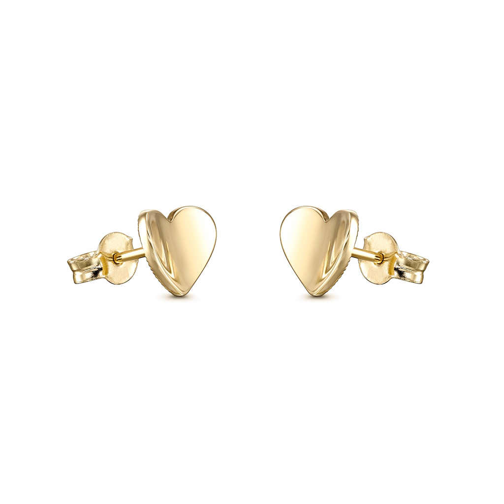 14K Yellow Gold Heart Studs