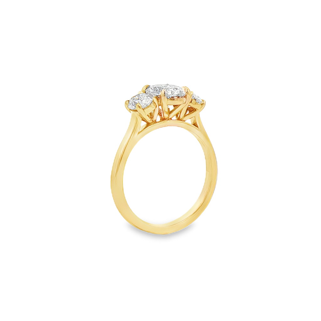 14K Yellow Gold Lab-Grown Diamond Three-Stone Oval Ring – Size 7, 2.33ctw