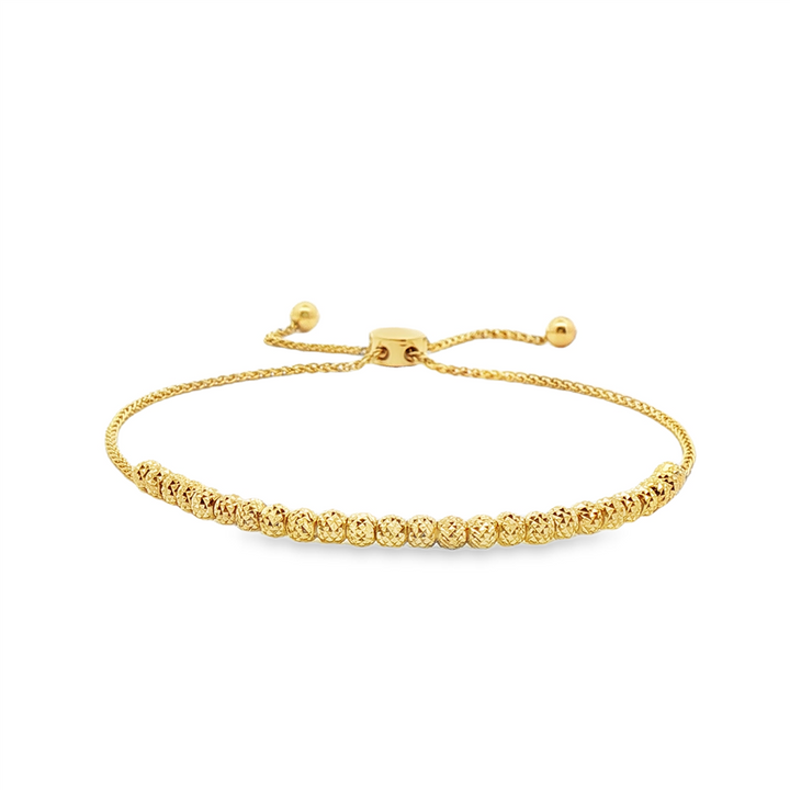 14K Yellow Gold Diamond-Cut Beaded Bolo Bracelet – 3.9g