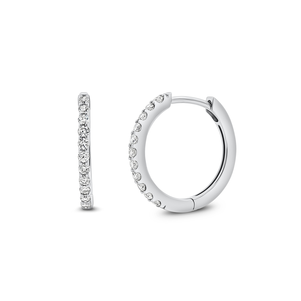 14K White Gold Natural Diamond Hoop Earrings – 16 × 1.5mm, 0.32ctw, 2.2g