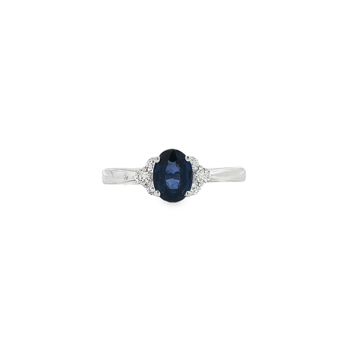 14K White Gold Blue Sapphire & Diamond Ring – 0.89ct Sapphire, 0.25ctw Diamonds