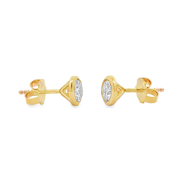 14K Yellow Gold Lab Diamond Bezel Stud Earrings – 1.02ctw, VVS2-D, IGI Certified