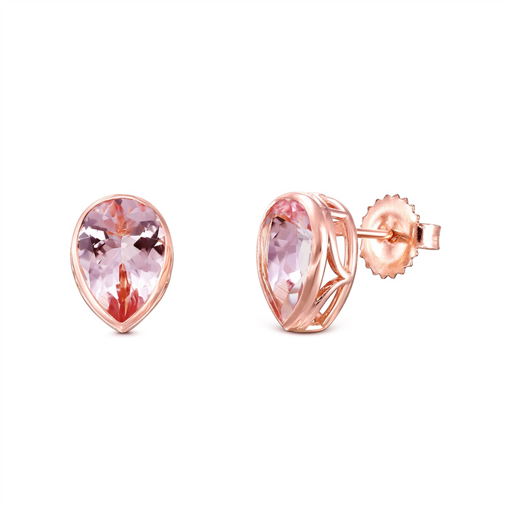 14K Rose Gold Pear-shaped Morganite Stud Earrings -  3ctw.