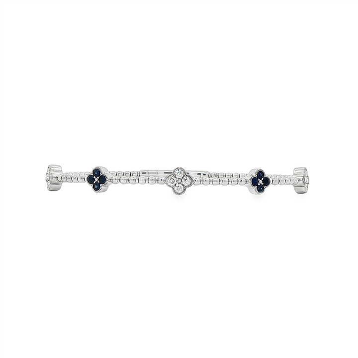 14K White Gold Natural Diamond & Sapphire Flower Flexi Bracelet – 0.65ctw, 5.8g