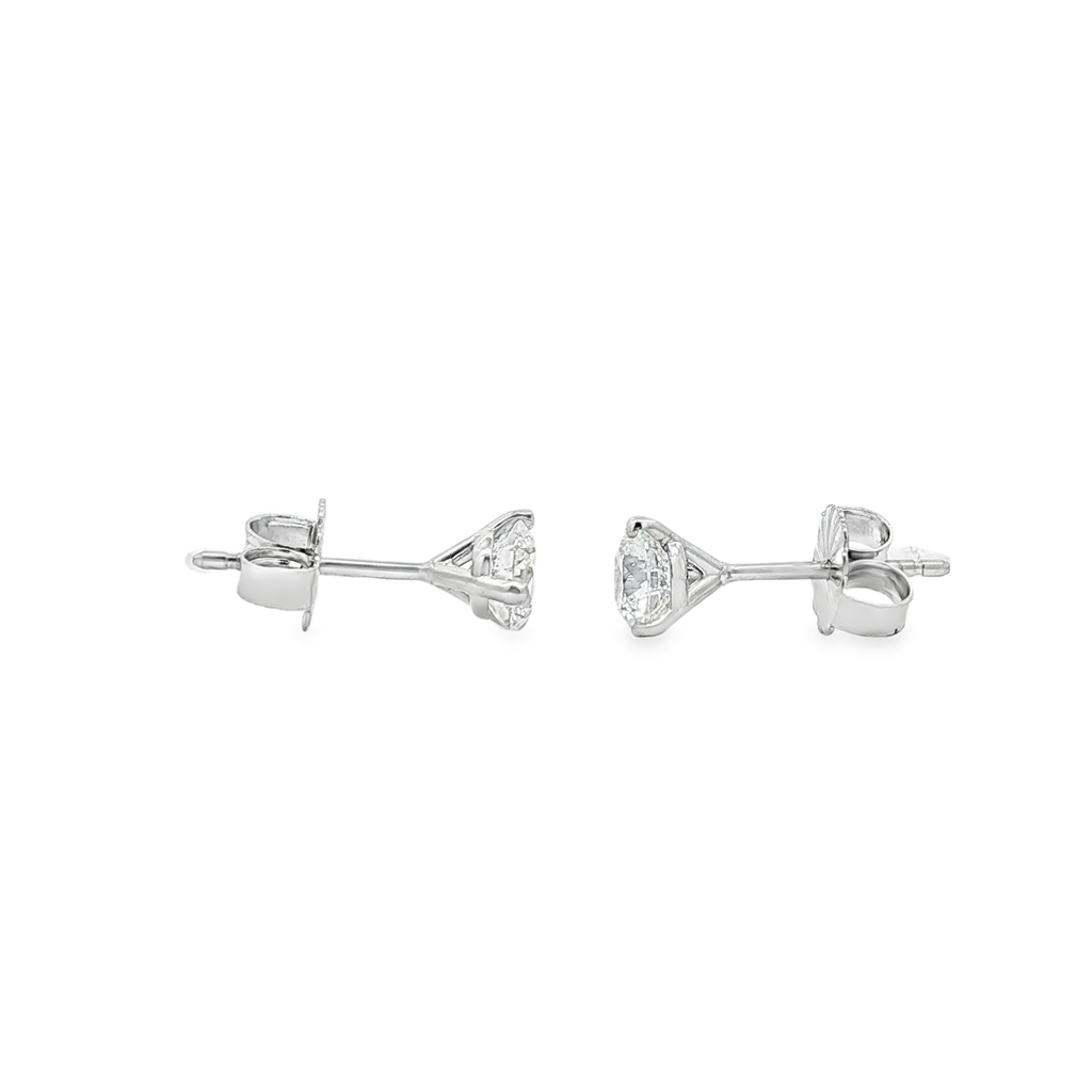 14K White Gold Natural Diamond Stud Earrings – 0.80ctw, GIA Certified, 0.8g