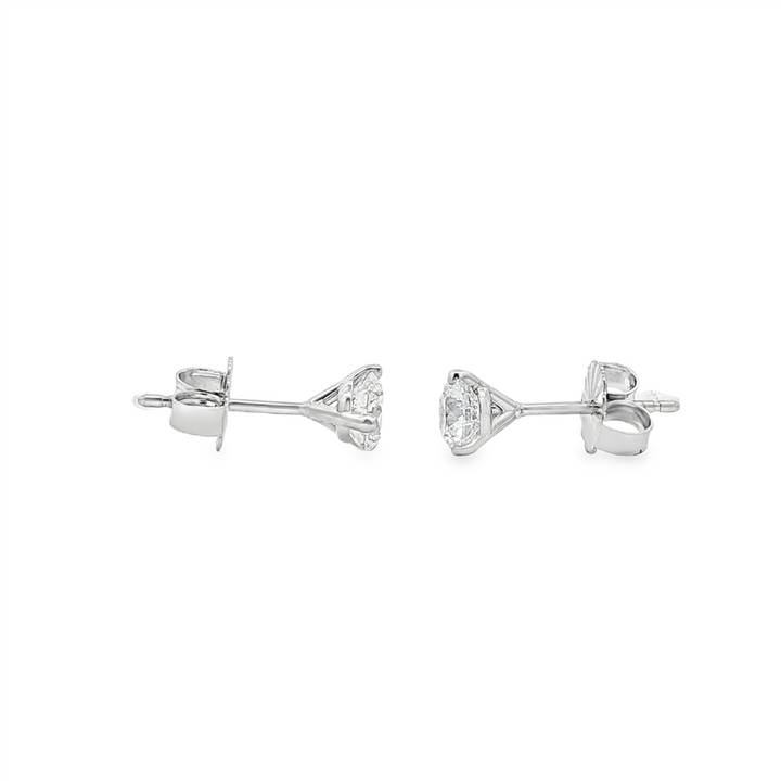 14K White Gold Natural Diamond Stud Earrings – 0.80ctw, GIA Certified, 0.8g