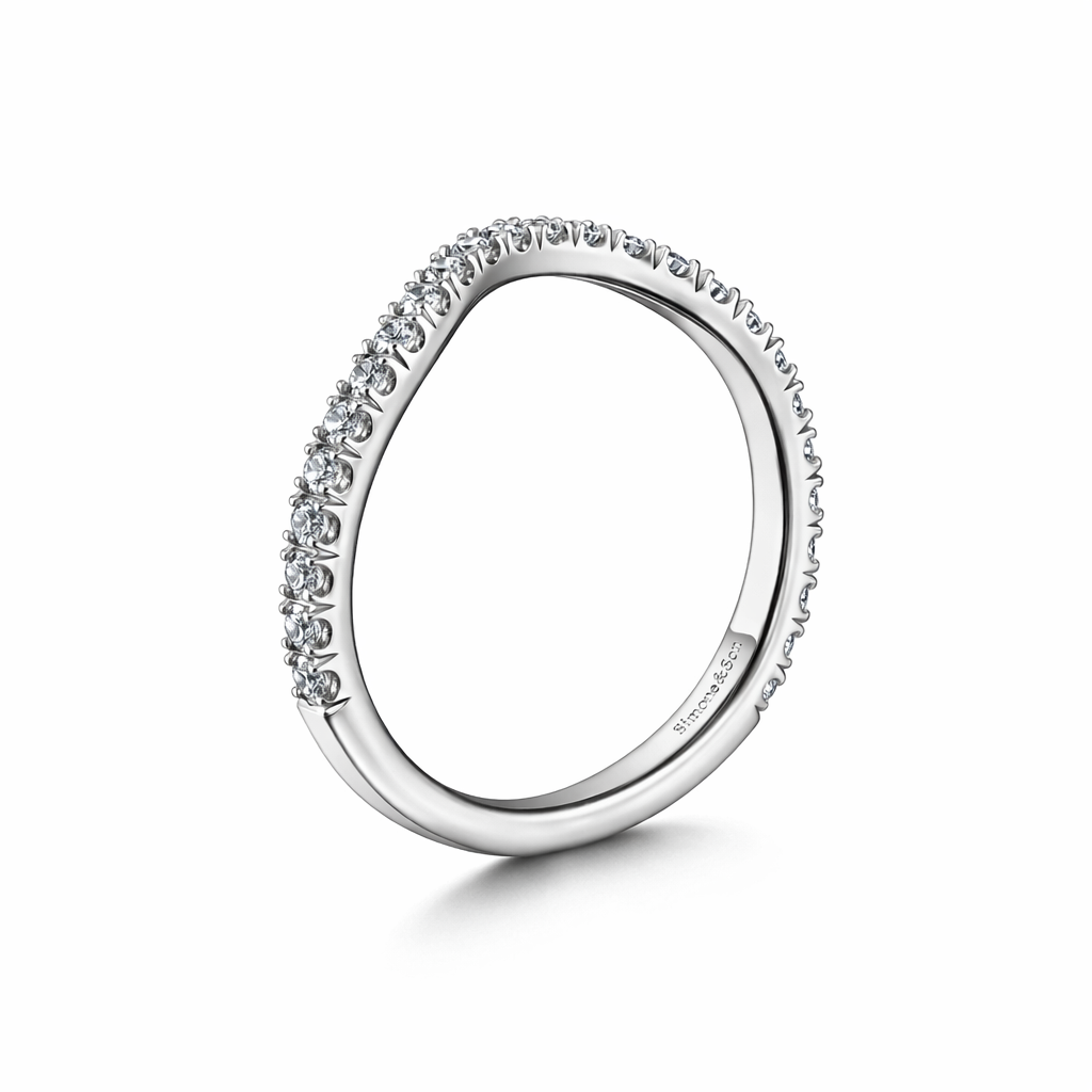 14K White Gold Curved Diamond Wedding Band - 0.38ctw.