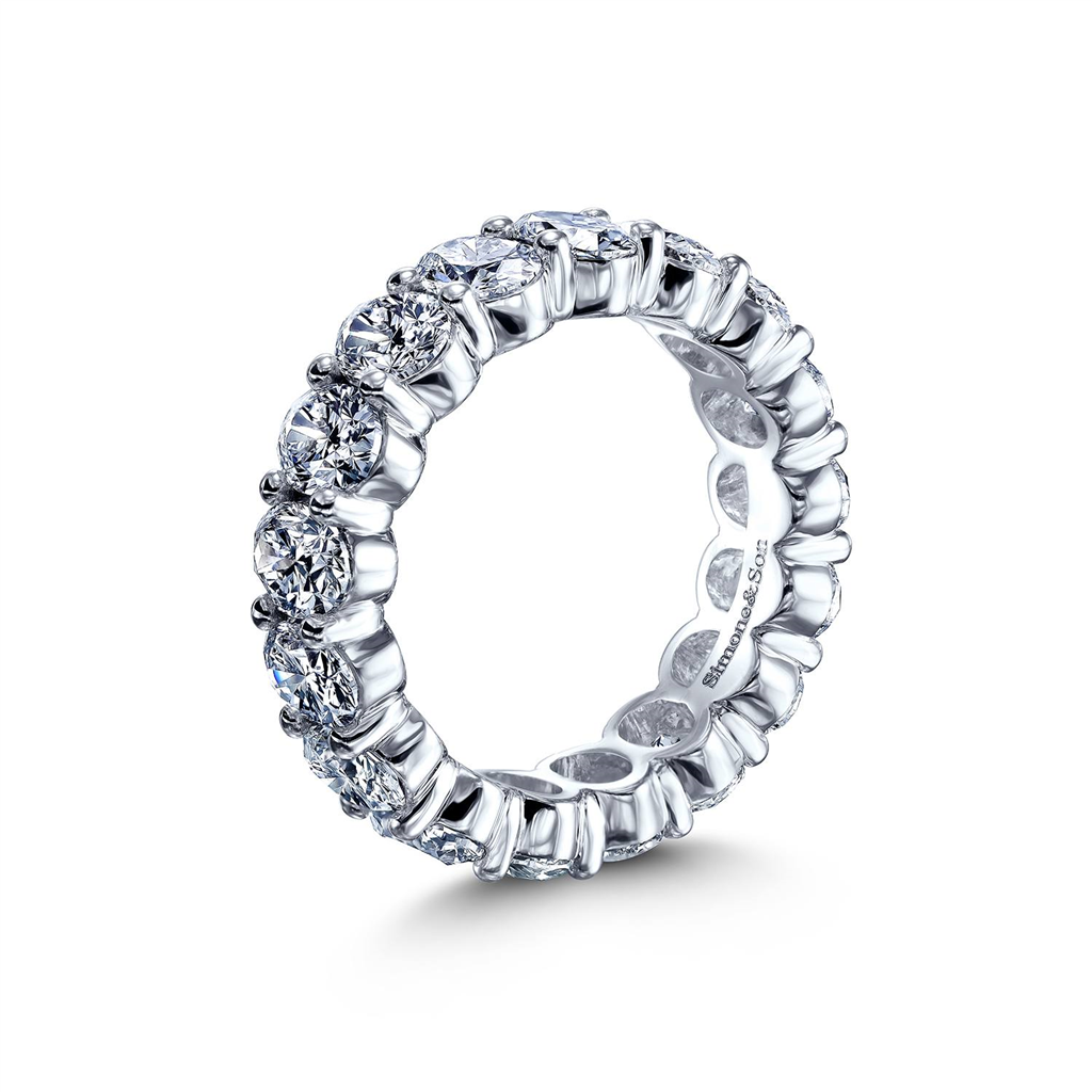 18K White Gold Natural Oval Diamond Eternity Band 5.48ctw.