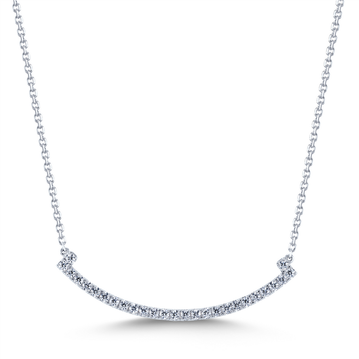 14K White Gold “Smile” Natural Diamond Necklace – 16–18", approx. 0.51 CTW