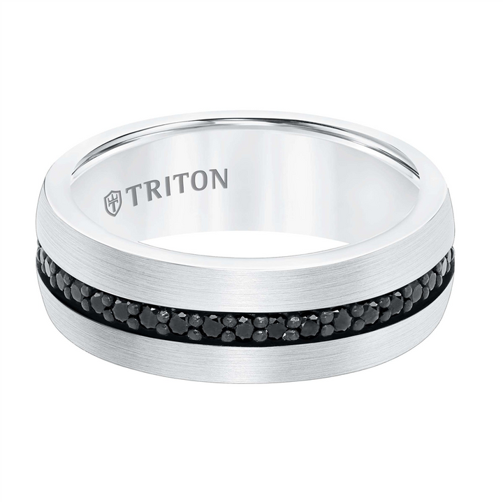 Triton Comfort Fit White Tungsten All Around Black Sapphire Band – 8mm