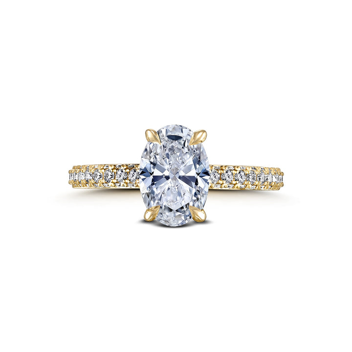 18K Yellow Gold 3-Sided Engagement Ring with Lab Grown Oval Diamond Center and Natural Diamond Sides - 2.65ctw.