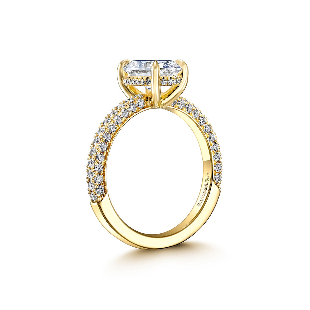 18K Yellow Gold 3-Sided Engagement Ring with Lab Grown Oval Diamond Center and Natural Diamond Sides - 2.65ctw.