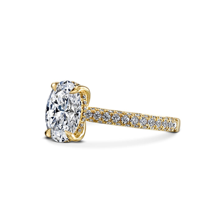 18K Yellow Gold 3-Sided Engagement Ring with Lab Grown Oval Diamond Center and Natural Diamond Sides - 2.65ctw.