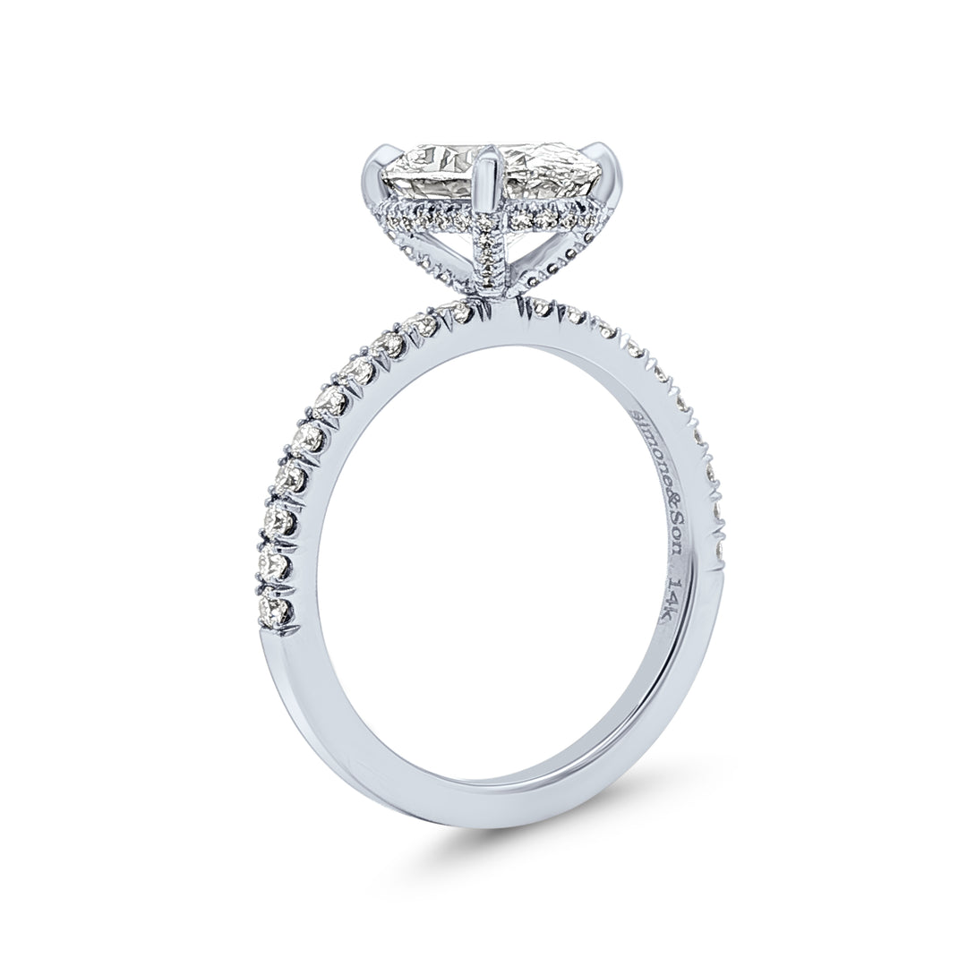 14K White Gold "Sunflower" Lab Grown Diamond Center and Natural Side Stone Engagement Ring – 2.43ctw