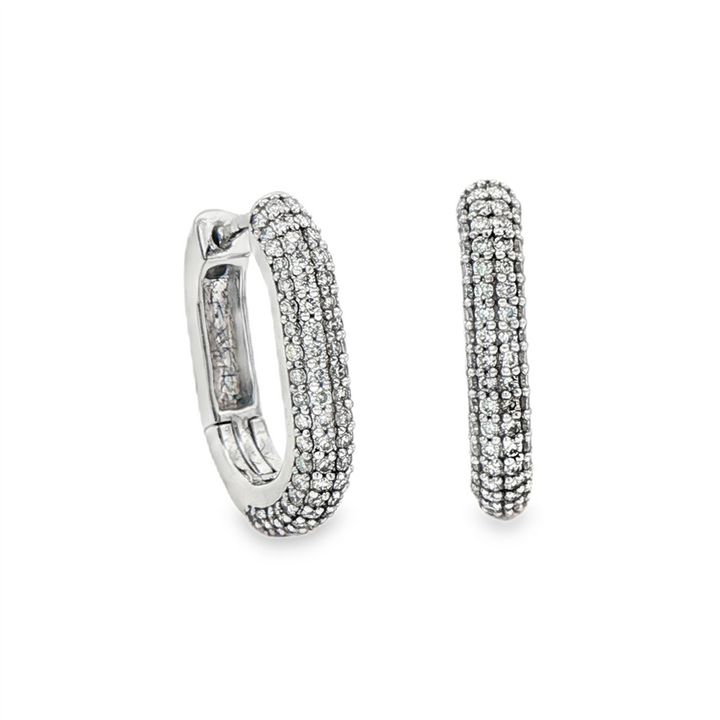 14K White Gold 16.5x3.2mm Square/Oval Natural Diamond Hoop Earrings – 0.59ctw.
