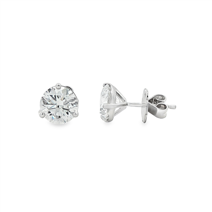 14K White Gold Lab Diamond Stud Earrings – 3.10ctw, D VVS1, Martini Setting, 2.3g