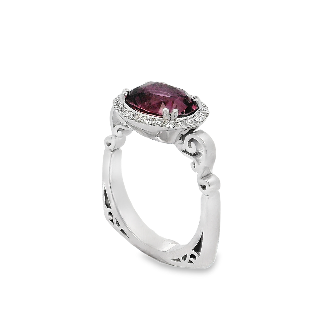 18K White Gold Pink Sapphire Ring – 3.19ct with Natural Diamond Accents