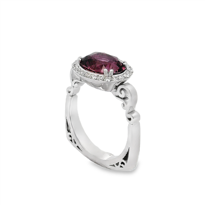 18K White Gold Pink Sapphire Ring – 3.19ct with Natural Diamond Accents