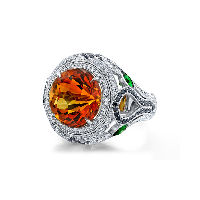 18K White Gold Custom Fireball Ring